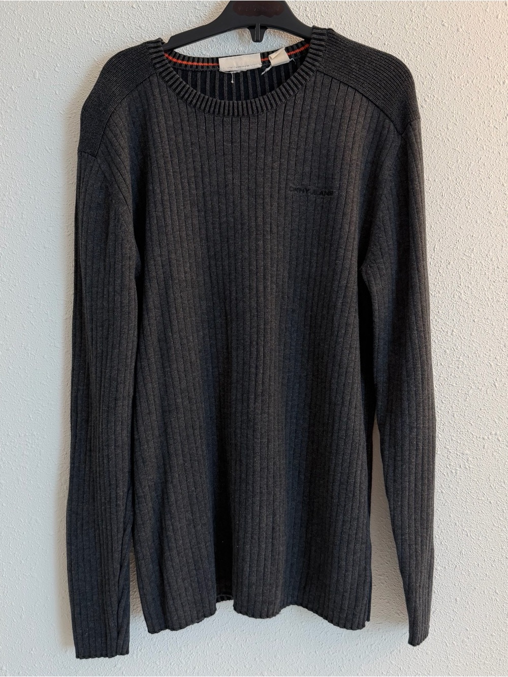 DKNY Charcoal Ribbed Crewneck Sweater - Men